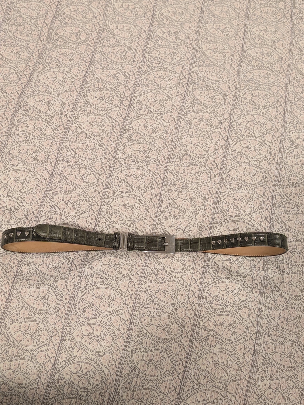Talbots Forest Green XL Belt Silver Heart Studs Buckle | Classic Italian leather
